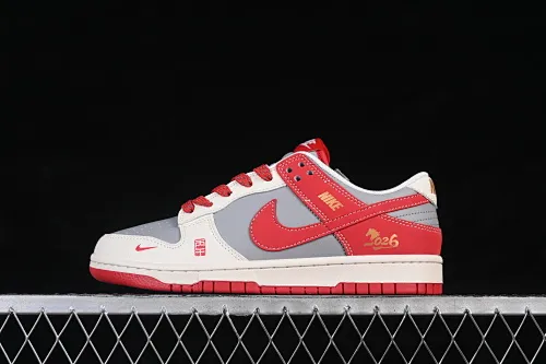 All categories Nk SB Dunk Series Nk SB Dunk Low High-end customized low-top sneakers Nike SB Dunk Low beige gray red contrast color High-end customized low-top casual skate shoes QW5288-106